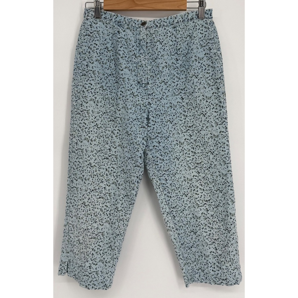 Requirements Petite Blue Floral Linen Blend Cropped Pants Womens Sz 8P High Rise